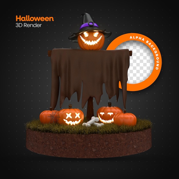 PSD Representación 3d de calabaza de halloween realista
