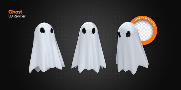 Psd representación 3d de la colección de fantasmas de halloween