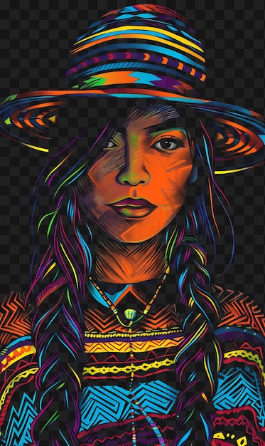 PSD psd de retrato de una mujer quechua con una camiseta de suéter tradicional chompa diseño collaje arte tinta