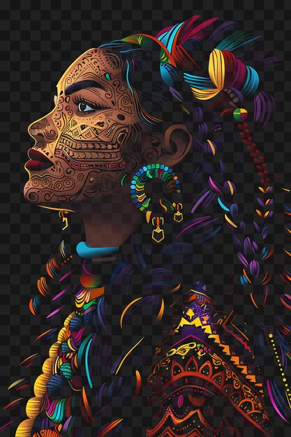 Psd de retrato de una noble inca con manto y alfileres con diseño de camiseta colage art ink