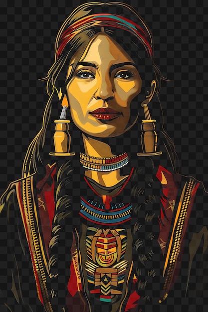 Psd de retrato de una noble inca con manto y alfileres con diseño de camiseta colage art ink