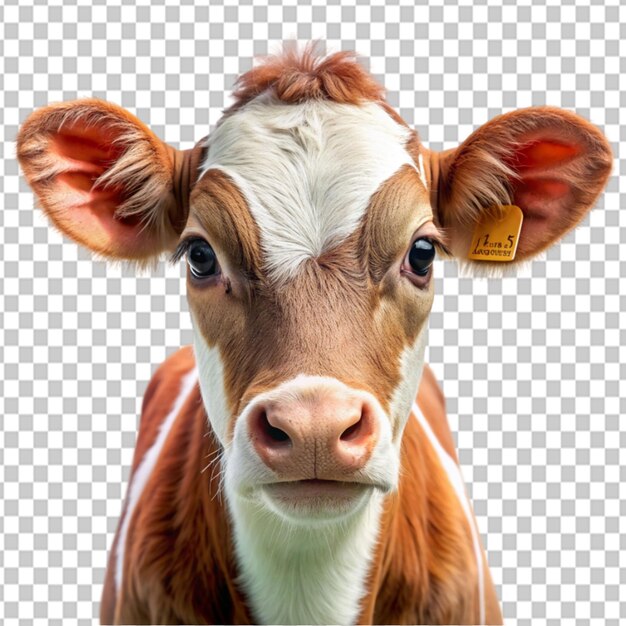 Psd de un retrato de una vaca bebé en un fondo transparente