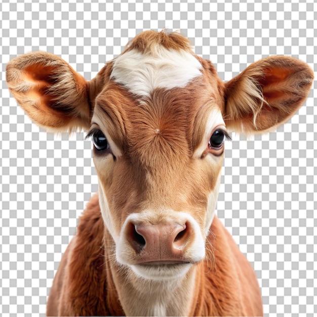 Psd de un retrato de una vaca bebé en un fondo transparente
