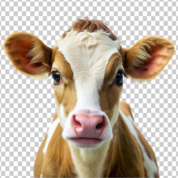 Psd de un retrato de una vaca bebé en un fondo transparente