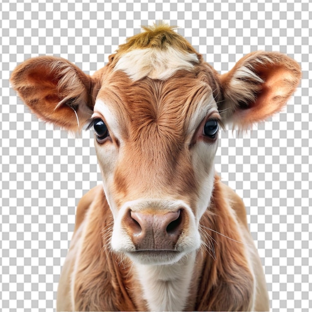 Psd de un retrato de una vaca bebé en un fondo transparente