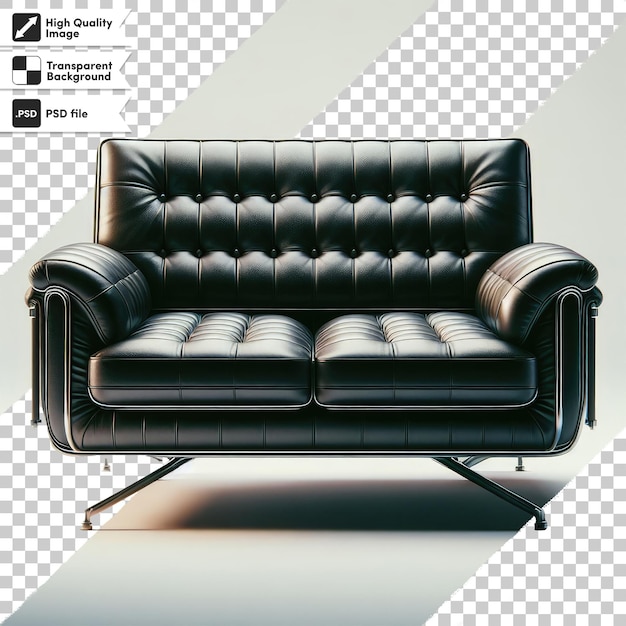 Psd-retro-sofa aus schwarzem leder auf durchsichtigem hintergrund