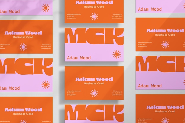Psd Retrostyle business cards with bold typography and sunburst elements