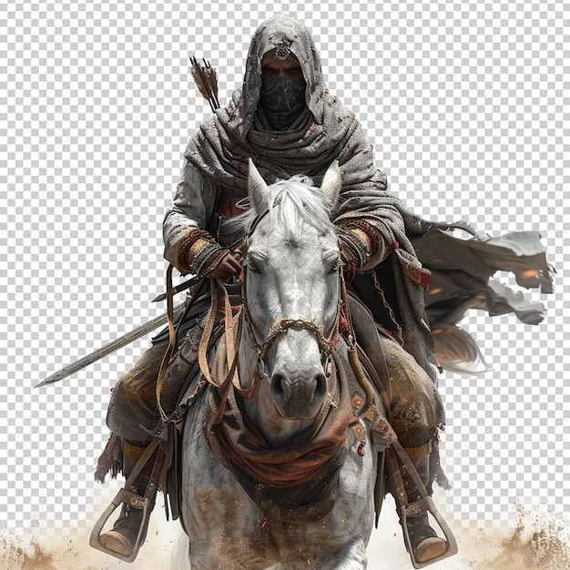 PSD psd rider warrior on horseback 3d rendering isolated on a transparent background