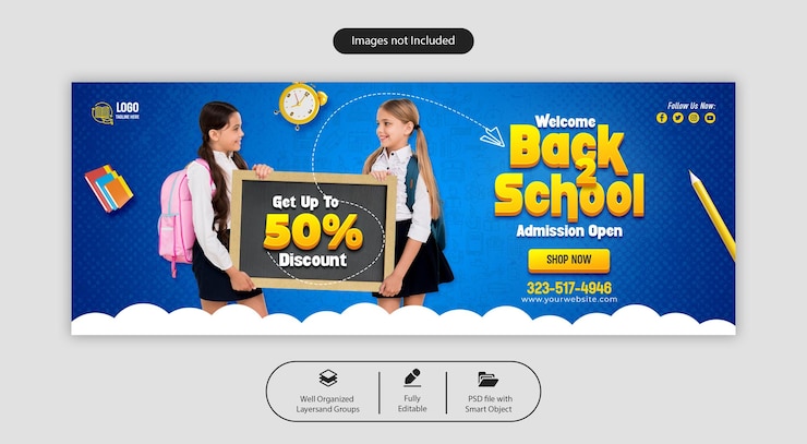 PSD psd ritorno a scuola modello di banner di copertina di facebook