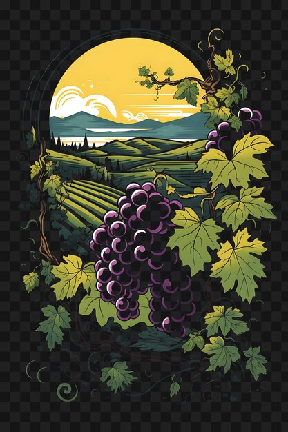 Psd De Rolling Vineyard Avec Une Vigne Riche En Verts Et Pourpres Da Modèle Clipart Dessin De Tatouage