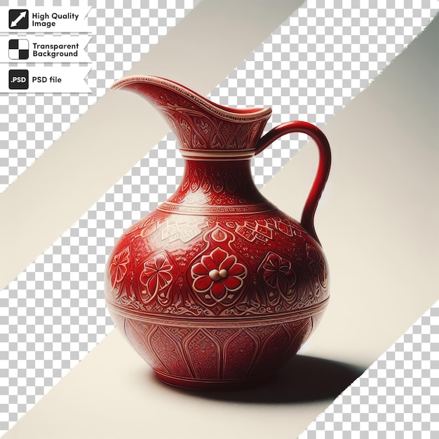 Psd-rote keramikvase auf durchsichtigem hintergrund mit bearbeitbarer maskenschicht