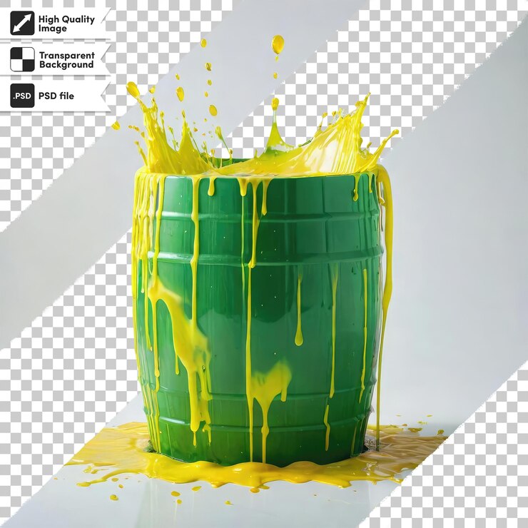 PSD psd salpicaduras de pintura en un barril sobre un fondo transparente con capa de máscara editable