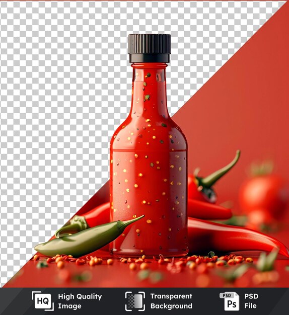 psd con salsa de tabasco transparente en una botella de vidrio