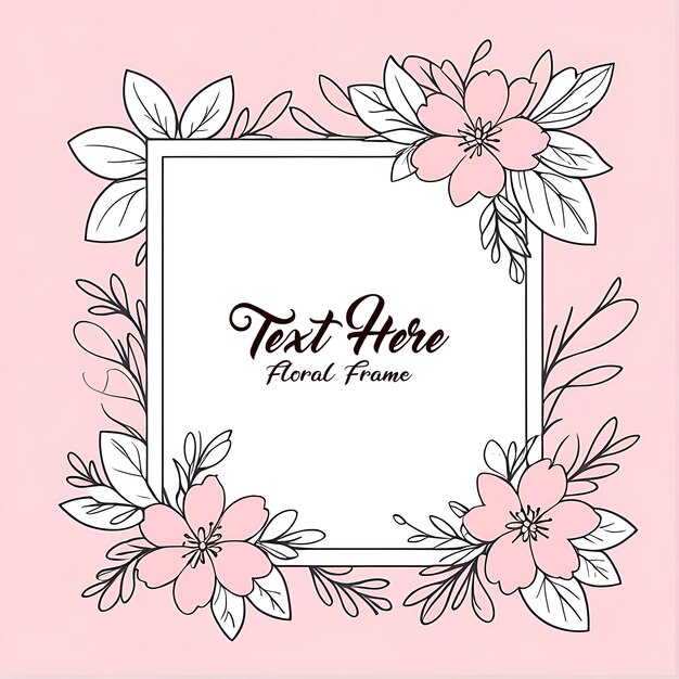 PSD psd saludo de primavera marco floral rosa con rectángulo gracias tarjeta fondo acuarela