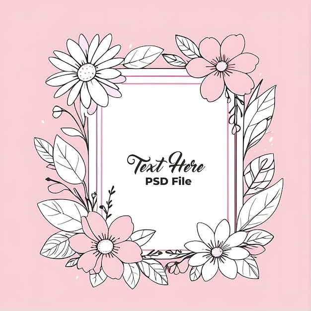 PSD psd salut de printemps cadre floral rose avec rectangle carte de remerciement arrière-plan aquarelle