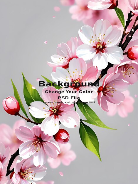 PSD psd salutation de printemps fleurs fraîches feuilles d'aquarelle fleurs de cerisier vacances conception d'arrière-plan