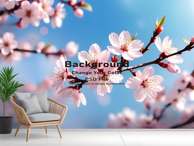PSD psd salutation de printemps fleurs fraîches feuilles d'aquarelle fleurs de cerisier vacances conception d'arrière-plan