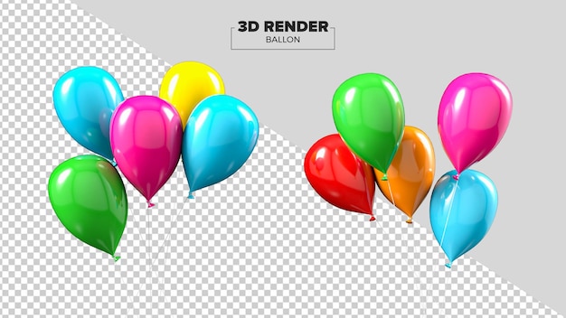 PSD-Sammlung von bunten Luftballons 3D-Render einzeln auf transparentem Hintergrund