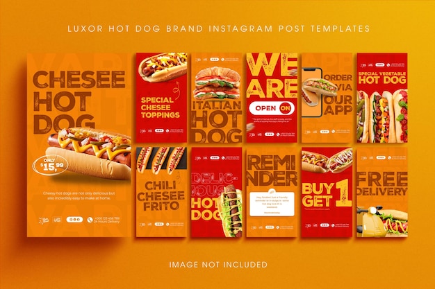 PSD-Sammlung von Hotdog-Menu-Restaurant-Design für soziale Medien und Instagram-Geschichten-Vorlage