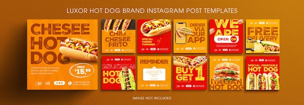 PSD-Sammlung von Hotdog-Menu-Restaurant-Design für soziale Medien und Instagram-Post-Vorlage