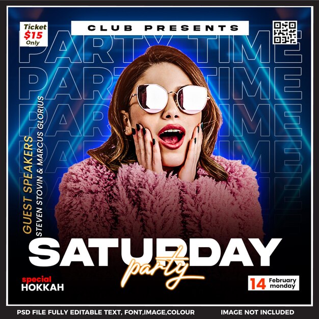 PSD Samstagsklub-DJ-Party-Flyer-Vorlage für Social-Media-Posts