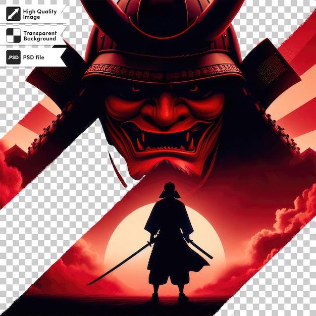 PSD psd samurai japonês contra diabo vermelho em fundo transparente com camada de máscara editável