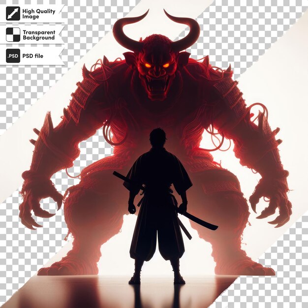 PSD psd samurai japonês contra diabo vermelho em fundo transparente com camada de máscara editável