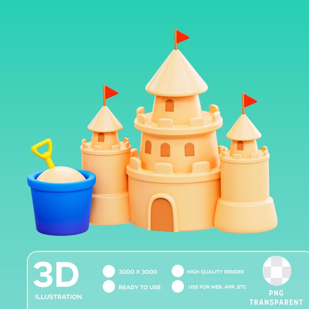 Psd sand castle 3d-illustration