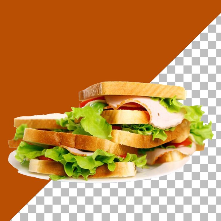 PSD un sándwich con carne y lechuga en un plato blanco con fondo transparente
