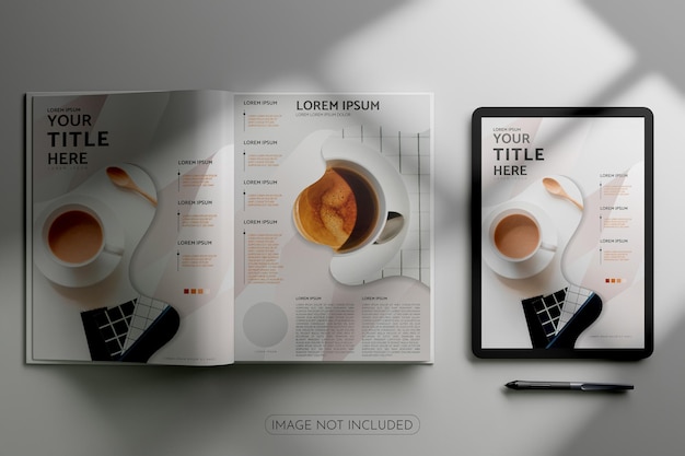 Psd sauber minimal magazin und tablet-mockup