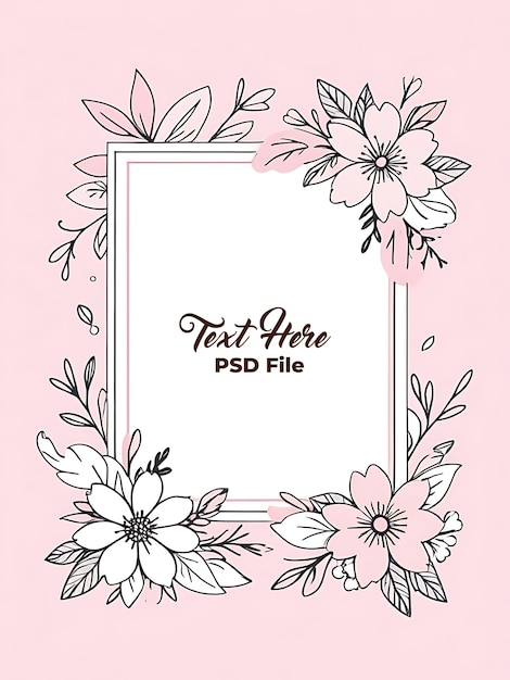 PSD psd saudação de primavera moldura floral rosa com retângulo cartão de agradecimento fundo aquarela