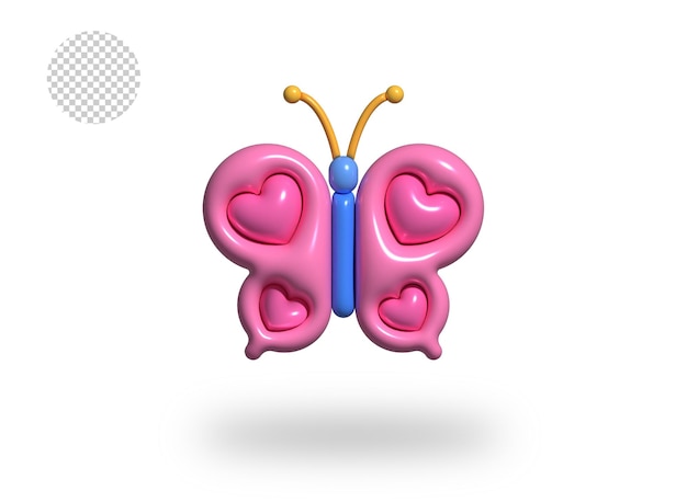 Psd-Schmetterling transparentes Comic-Blasensymbol 3D-Renderillustration