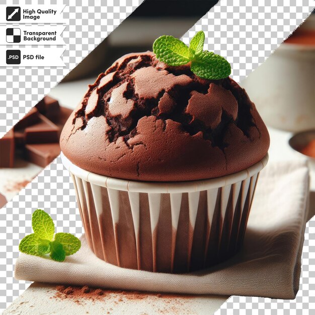 Psd-schokoladen-cupcake mit schokoladen-glasur auf durchsichtigem hintergrund mit bearbeitbarer maskenschicht