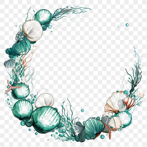 PSD psd scribbled oval frame com dreamy mermaids seashells e bubb 2d frame design t-shirt de contorno