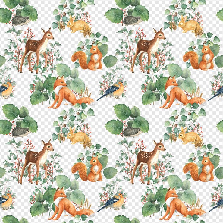 psd Seamless pattern Woodland em camadas transparente aquarela ilustração