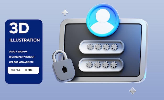 PSD Secure Login 3D illustration