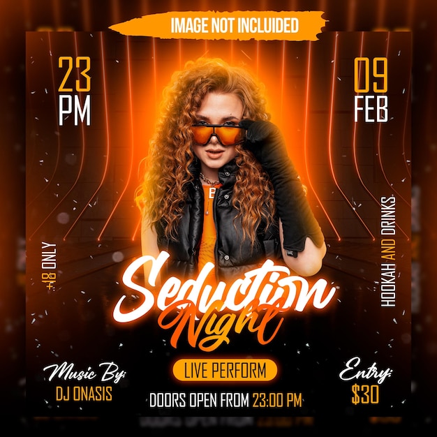 Psd seduction night club dj party flyer post de mídia social instagram