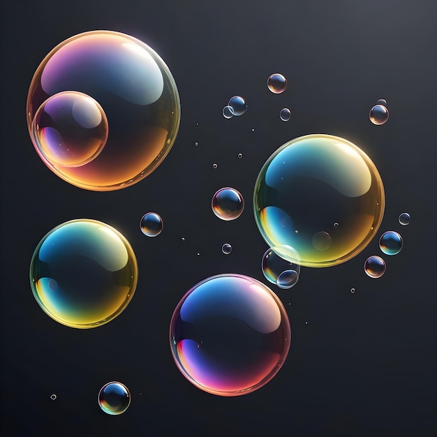 Psd-seifenblasen mit regenbogenspiegelung