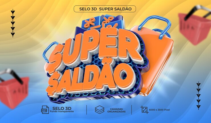 PSD psd selo 3d super saldao para ventas y promociones