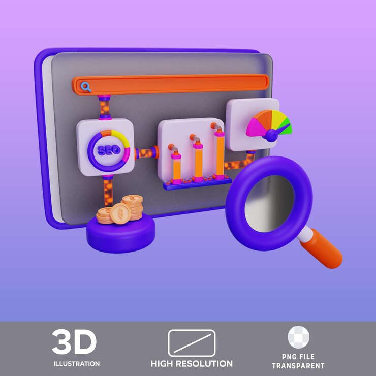 PSD psd seo monitoring 3d illustration