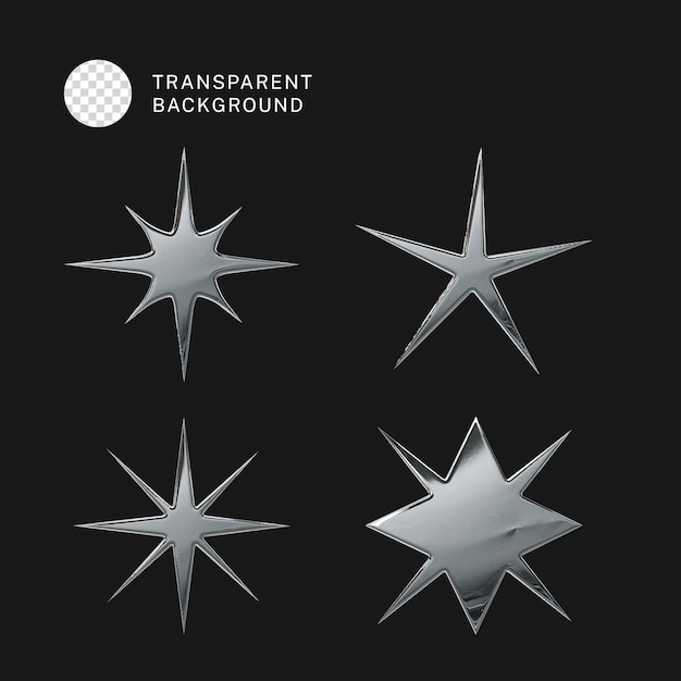 PSD-Set aus 3D-Chromelementen für Design im Y2K-Stil