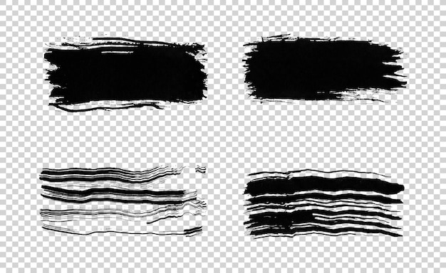 PSD Set de stock de pincel preto em fundo transparente