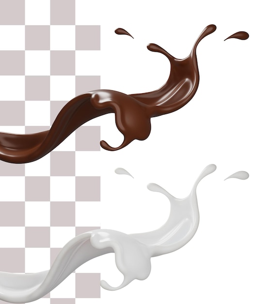 PSD psd set leche y chocolate splash representación 3d
