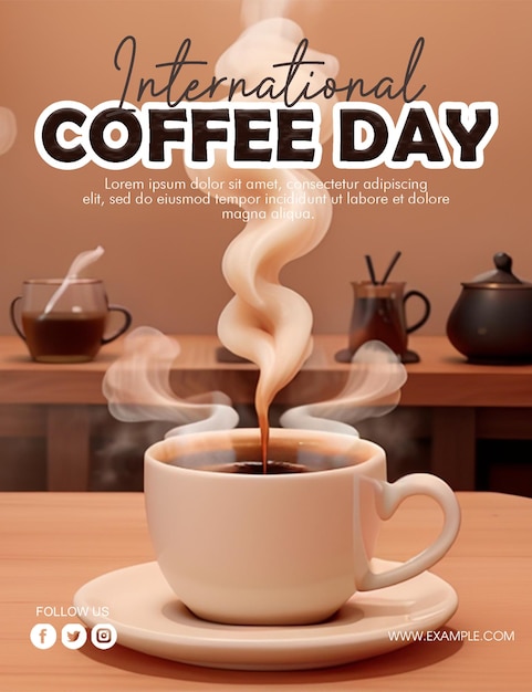 PSD Sfondo realistico per la giornata internazionale del caffè e banner web o modello di banner instagram