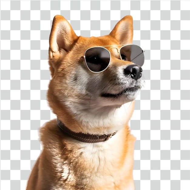 PSD psd shiba inu usando óculos de sol em fundo transparente