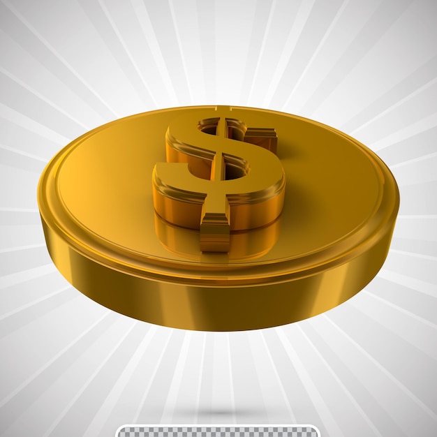 Psd, signo de dólar, moneda de oro, icono, aislado, 3d, render, ilustración