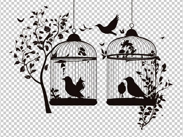 PSD psd d'une silhouette de cage d'oiseau sur un fond transparent