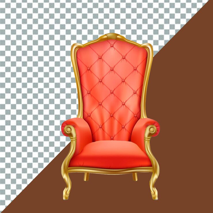PSD una silla con una cubierta roja y un fondo transparente marrón