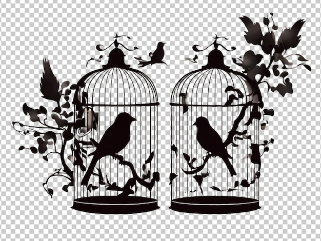 Psd de una silueta de una jaula de pájaros sobre un fondo transparente