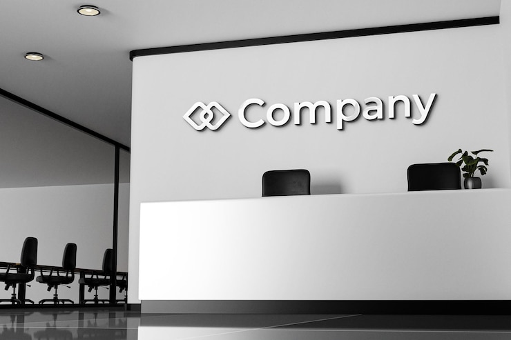 PSD psd silver logo mockup on office wall